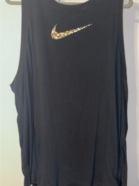 Nike Black Tank Top with Floral Swoosh Accent